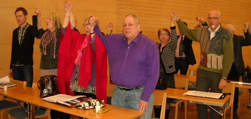 Internationalen med Värnamobänken på distriksårsmötet, f rv Håken Johansson, Lissandra Sandell, Yvonne Lindholm Andersson och Ingemar Andersson