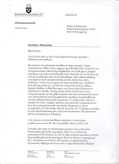 Brev fran Jan Eliasson 060920