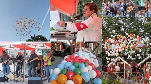 Collage av Alls�ngen p� torget och ballongsl�ppet