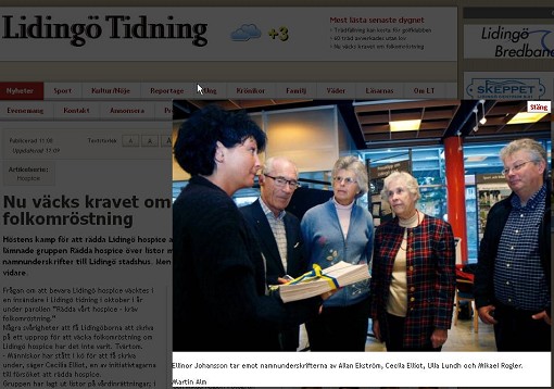 Artikel i Liding� Tidning om namninsamlingen f�r Hospice